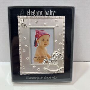 Elegant Baby Silver Plated Photo Frame Teddy Bear 2” X 3”Baby Child Vintage Cast